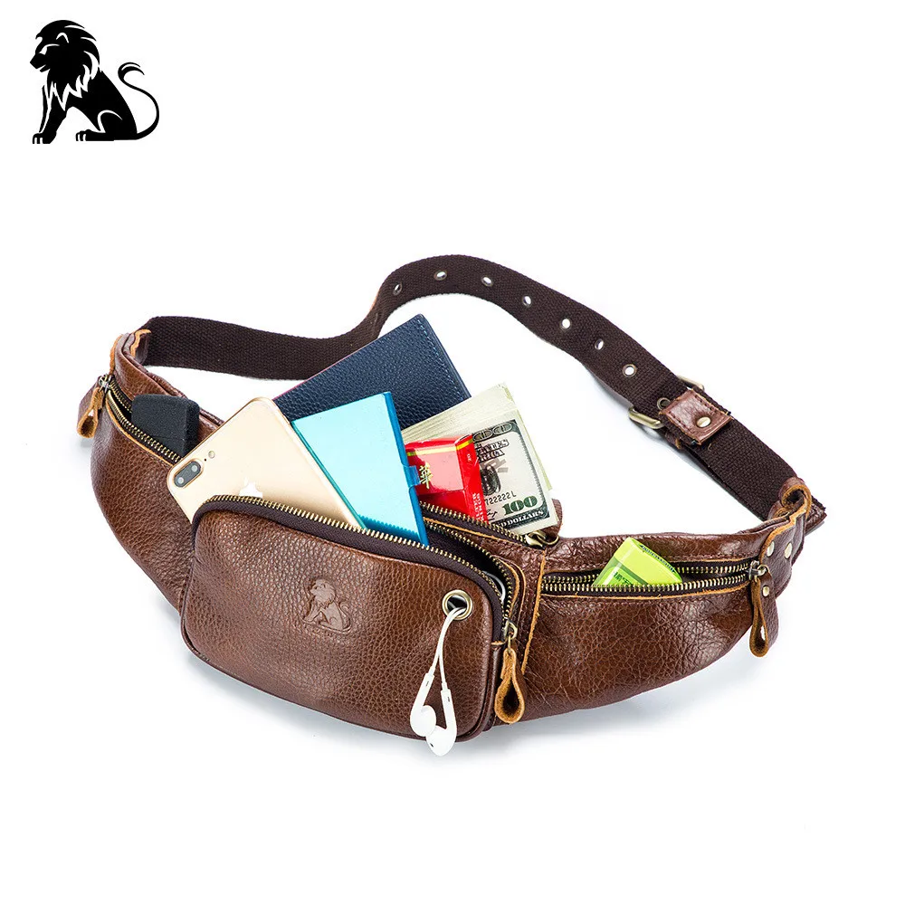 2022 Real Cow Leather Men Waist Bag New Casual Small Fanny Pack Male Waist Pack For Cell Phone And Credit Cards Travel Chest Bag