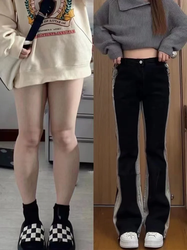 

Джинсы с прямыми штанинами и высокой талией. Женские утягивающие джинсовые брюки большого размера. Свободная посадка.