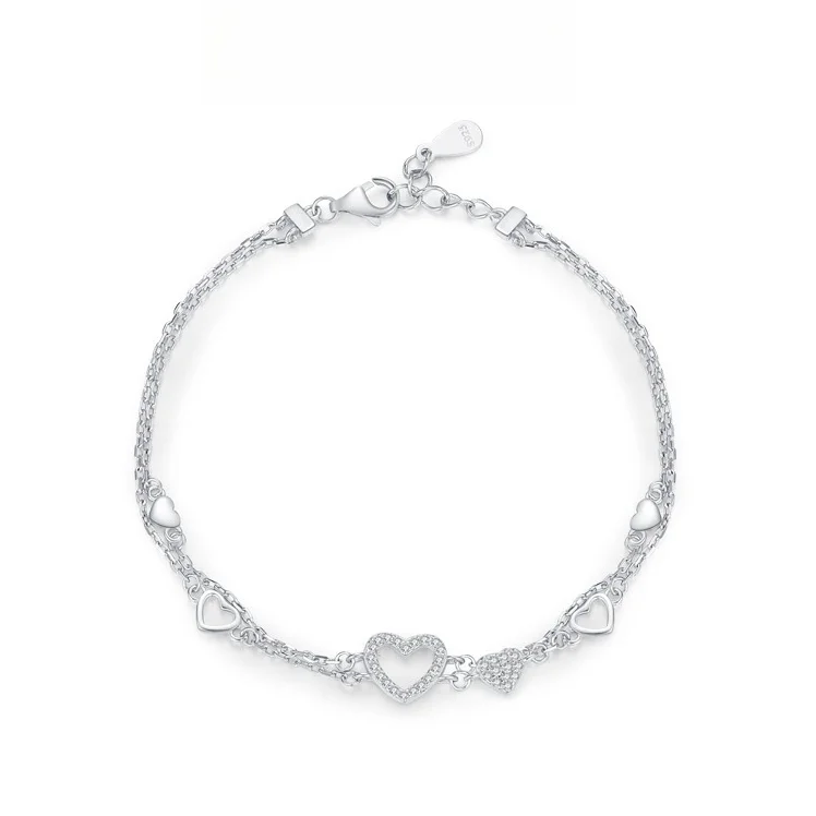 

S925 Sterling Silver Female Niche Joker Mobius Folding Bracelet Heart-Shaped Micro-Inlaid Zircon Hot Foreign Trade Jewelry