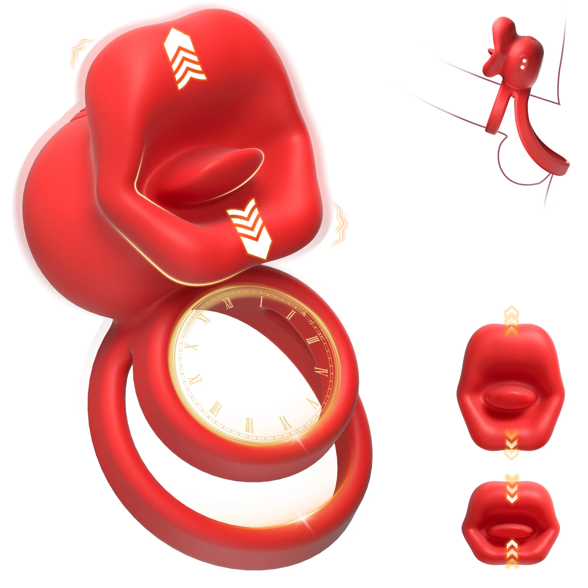 Penis Ring Vibrator Cock Ring with Tongue Licking Clitoral Stimulator Men Ejaculation Delay Cockring Adults Sex Toys for Couples