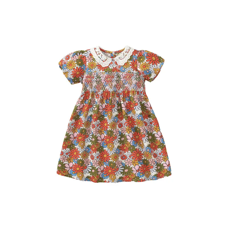 

Summer children's short-sleeve dress pure cotton girl princess dress floral dress