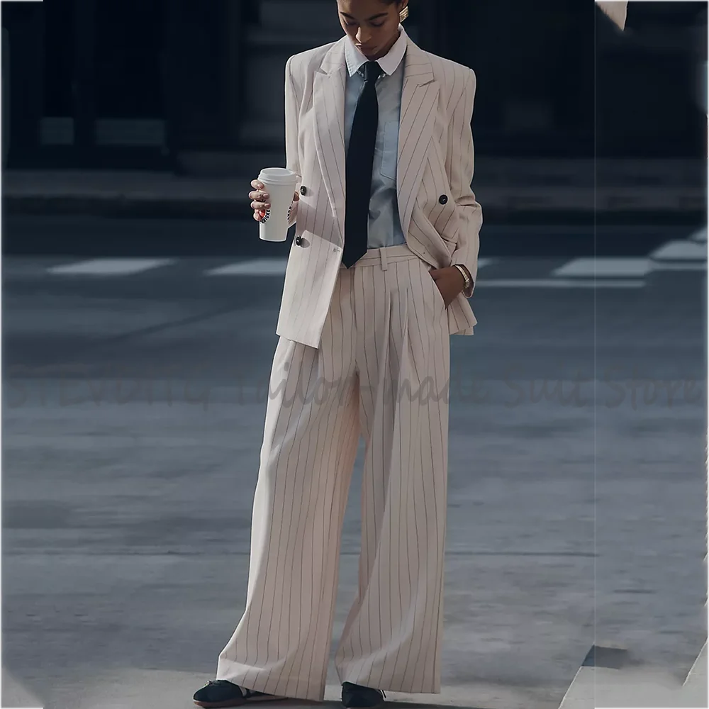 

Minimalist Chic Striped Women's Suit 2 Pieces Loose Casual Lapel Long Sleeve Elegant Design All-Match Streetwear Daily Set