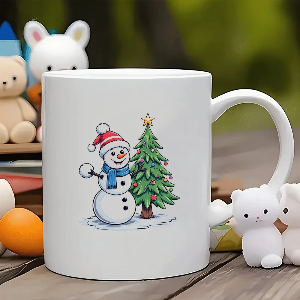 

11oz cartoon snowman mug + Christmas tree theme Christmas gift kids cup family office coffee mug