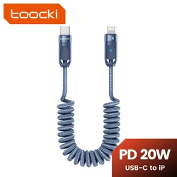 Toocki USB C Cable to iP Cable for iPhone 14 13 12 LED In-car Spring-Braided PD 20W Fast Charging iP Data Cord for Tablet iPad