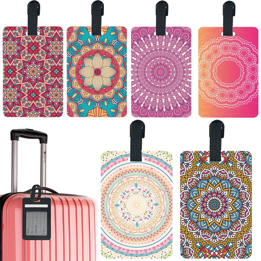 

Portable Luggage Tag Pu Personalized Luggage Boarding Pass Fashion Baggage Boarding Tag Holder ID Name Address Mandala Pattern