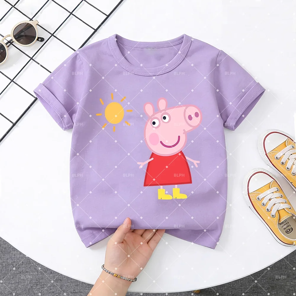 

Милая детская футболка с принтом Свинки Пеппы, очаровательная детская футболка с короткими рукавами с мультяшными персонажами для летней носки