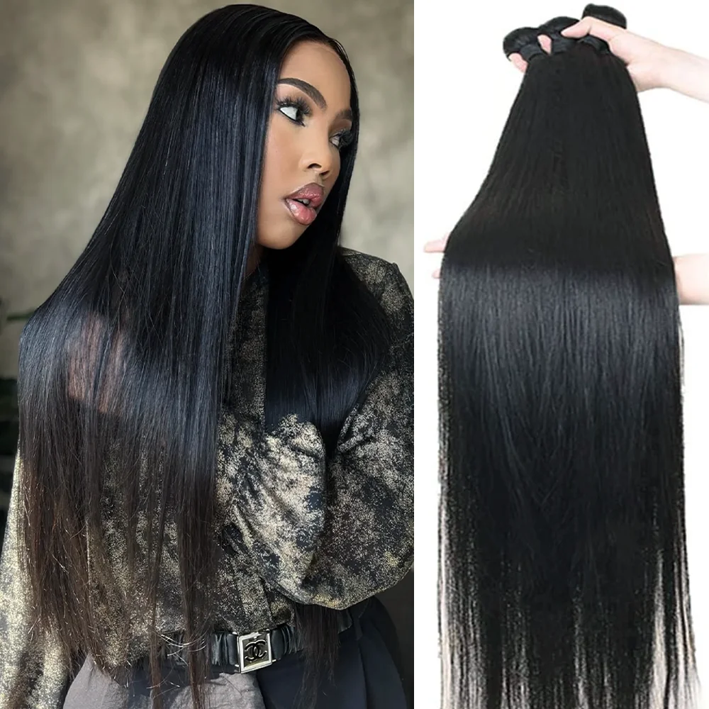 

Натуральные волосы Реми, 30-40 дюймов, необработанные, прямые, 1, 3 или 4 пучка, двойная прядь, для женщин