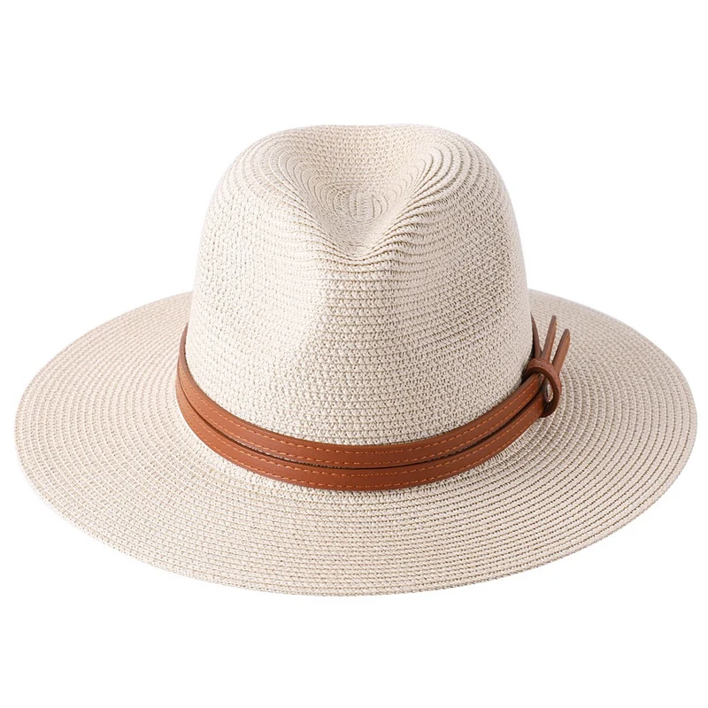 New Natural Panama Soft Shaped Straw Hat Summer Women/Men Wide Brim Beach Sun Cap UV Protection Fedora Hat