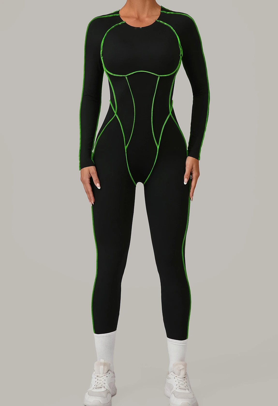 

Sexy Hollow Backless Sport Jumpsuit Women One Piece Outfits Fashion Patchwork Long Sleeve Gym Fitness Overalls Yoga Bodysuit