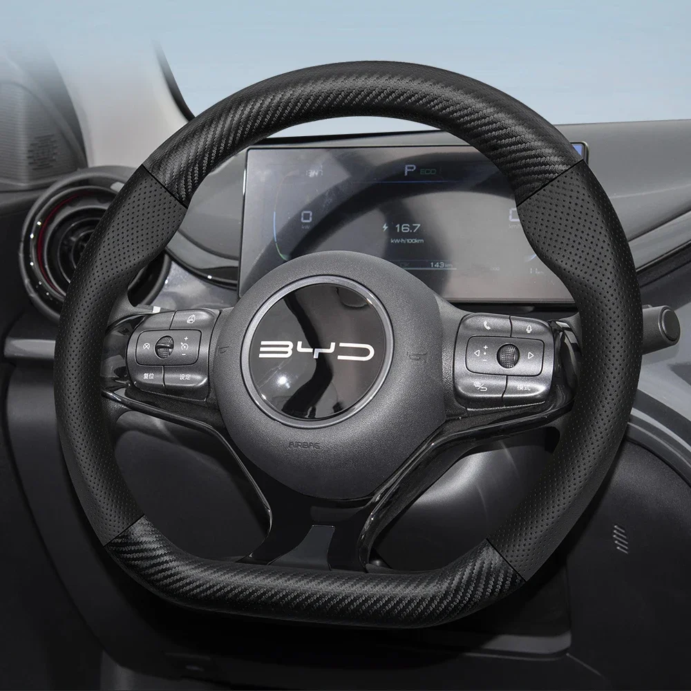 

Byd Breathable Leather Matte Carbon Fiber Steering Wheel Cover Suitable for Sealion 7 Yuan Plus Dmi Cars Accessories