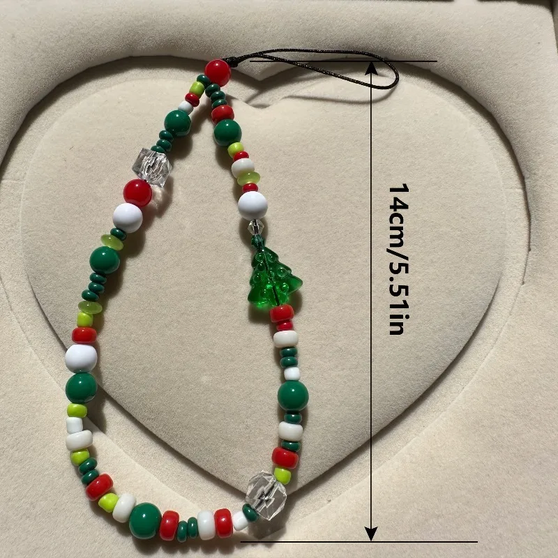 

Korean Lovely 3D Christmas Tree Beaded Phone Acrylic Pendant Keychain For iPhone Samsung Redmi Anti-Lost Chain Hanging Jewelry