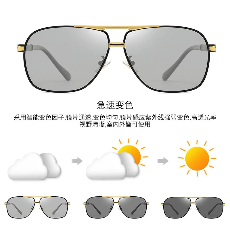 Polarized sunglasses for men, square double beam shading, driver driving, fishing, color changing, day and night dual use, Han