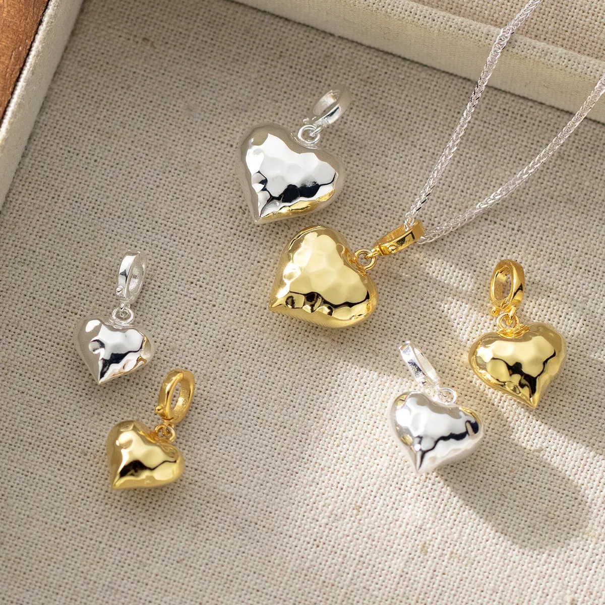 925 Silver Pendants Heart Charms DIY Pendant Necklace Accessries Jewelry Three Dimensional Charm Pendant Handmade DIY