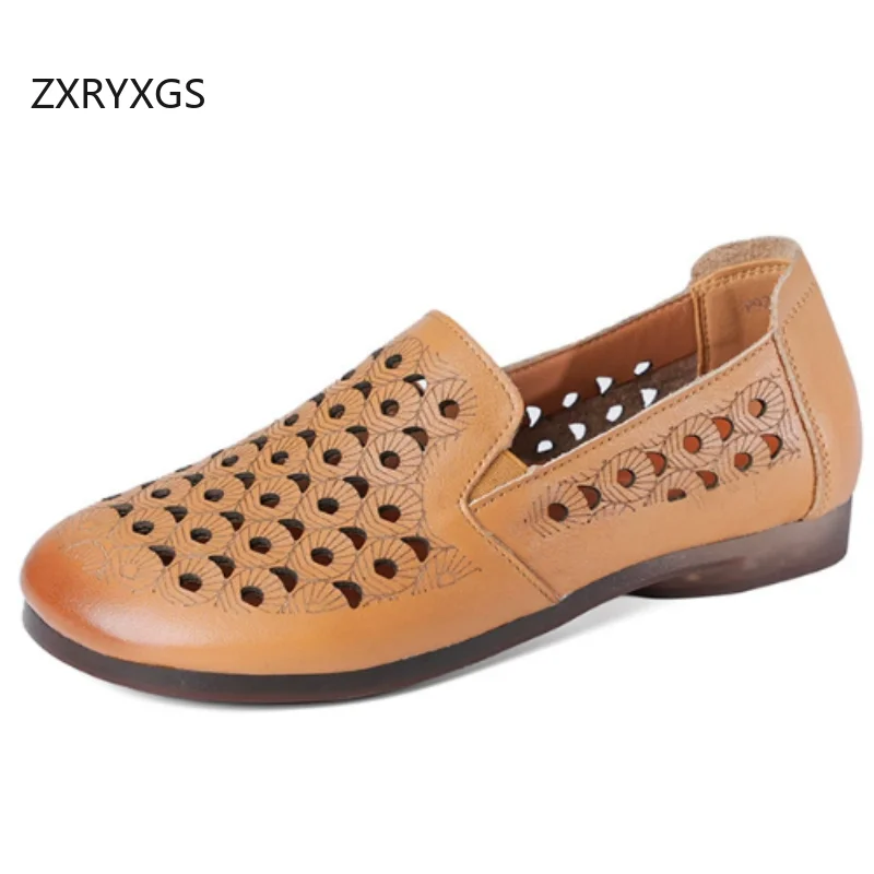 

ZXRYXGS Top Soft Cowhide Breathable Hole Hole Shoes Flat Sandals 2026 New Summer Genuine Leather Sandals Women Trendy Sandals