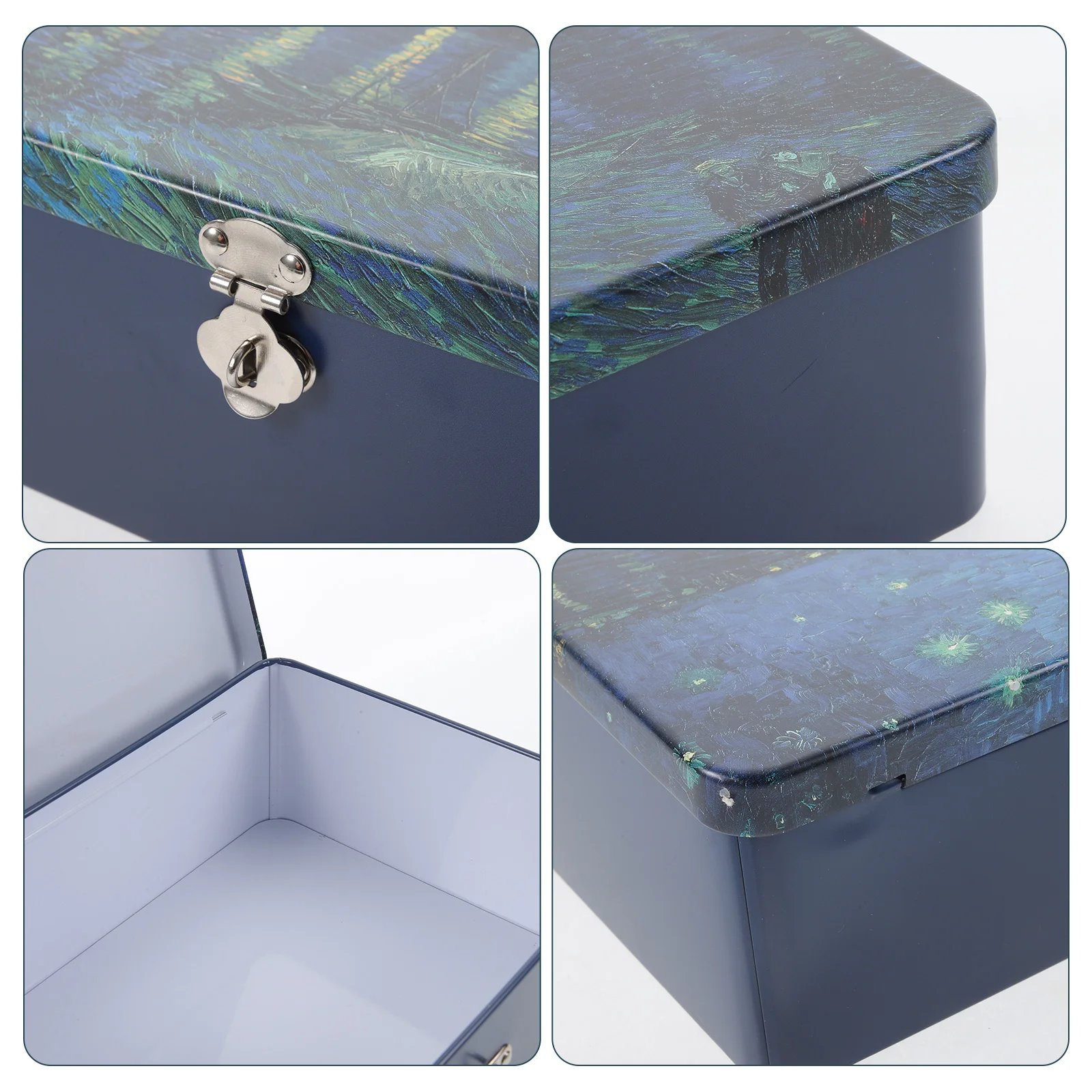 

Small Vintage Tinplate Box Lockable Jewelry Storage Case Sturdy Metal Cash Organizer Keepsake Container Desktop Storage Box