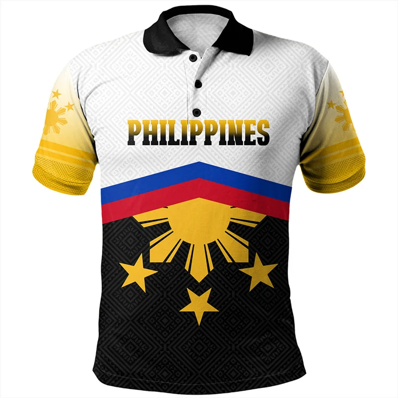 Philippines Flag Map Polo Shirts For Men 3D Printed Button POLO Shirt Casual Loose Short Sleeve Summer Hawaiian Tops Street Tees