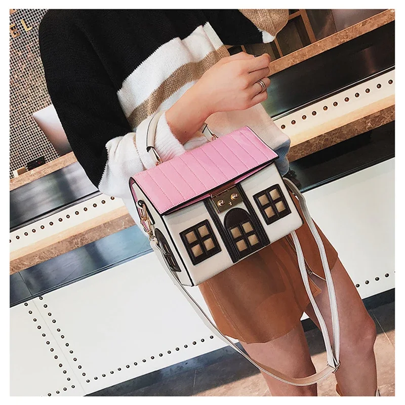 Personality House Shaped Leather Women Handbags Creative Girl Messenger Crossbody Bag Shoulder Bag Bolsa Feminina