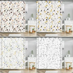 Small Stone Printed Shower Curtain, Pebble Spot Pattern Geometric Pastoral Shower Curtain With Hook Home Bathroom Decoration Set