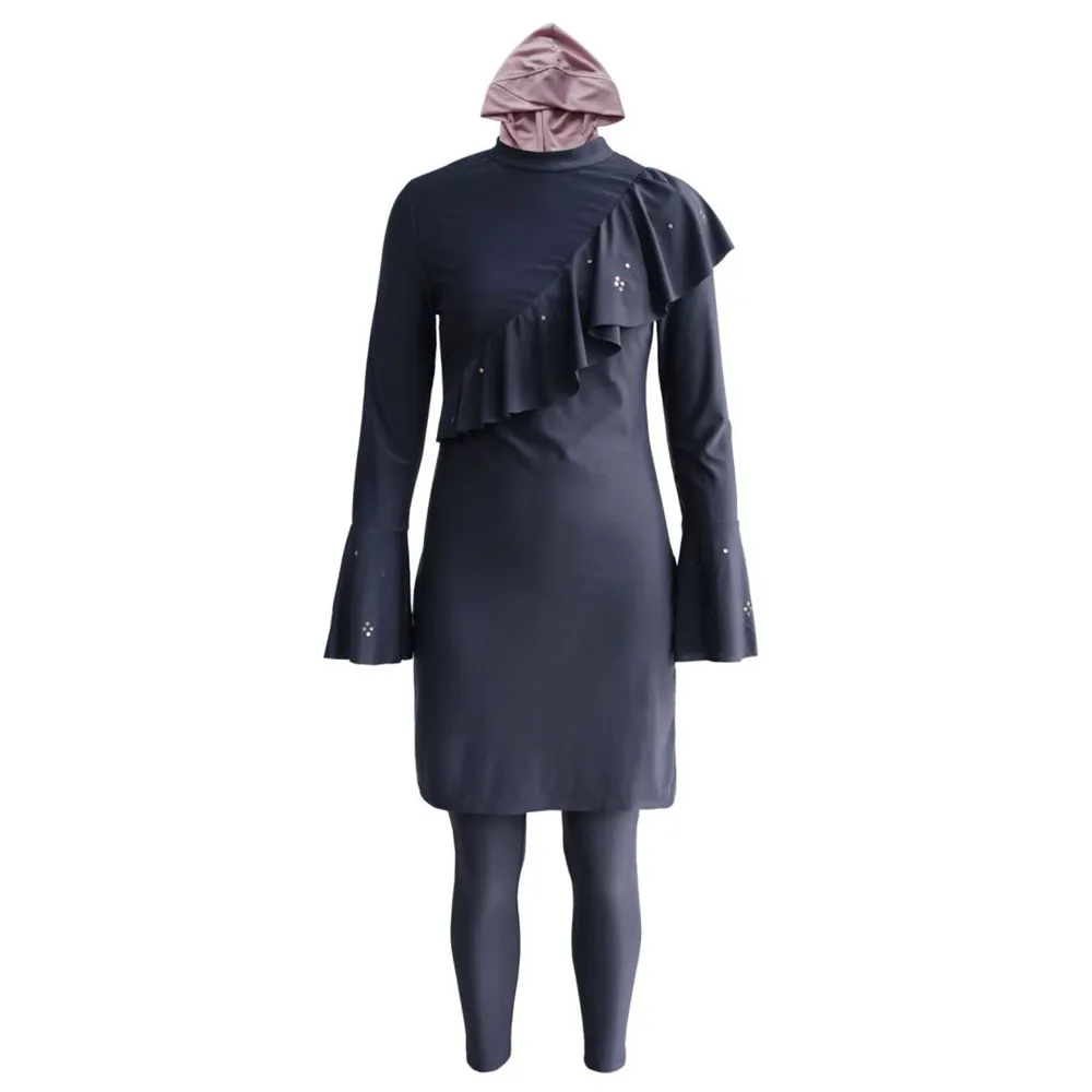 

2025 Femme Musulmaen Burkini Maillot De Bain Swimsuit Modest Swimwear Ruffle 3 Pieces Set Muslim Women Swimming Burkinis Islam