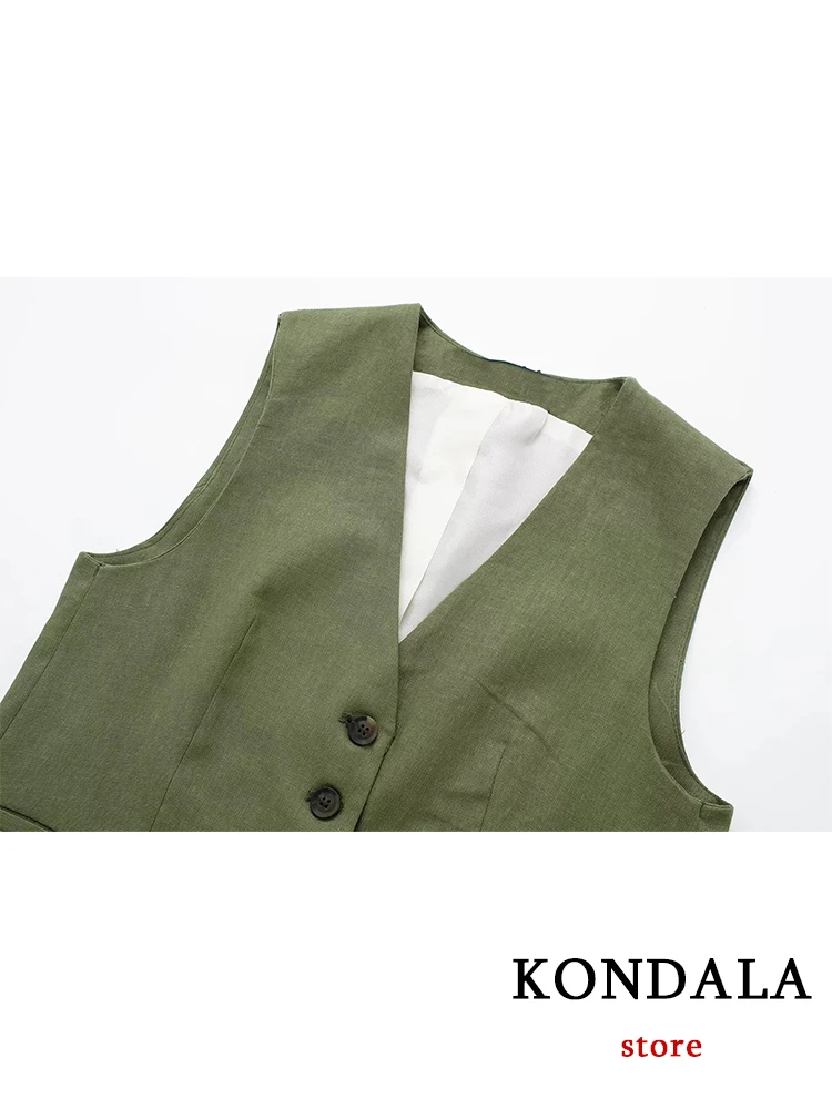 KONDALA Office Lady Summer 2023 Suits Women V Neck Single Button Sleeveless Blazer+High Waist Wide Leg Shorts Stylish Women Sets