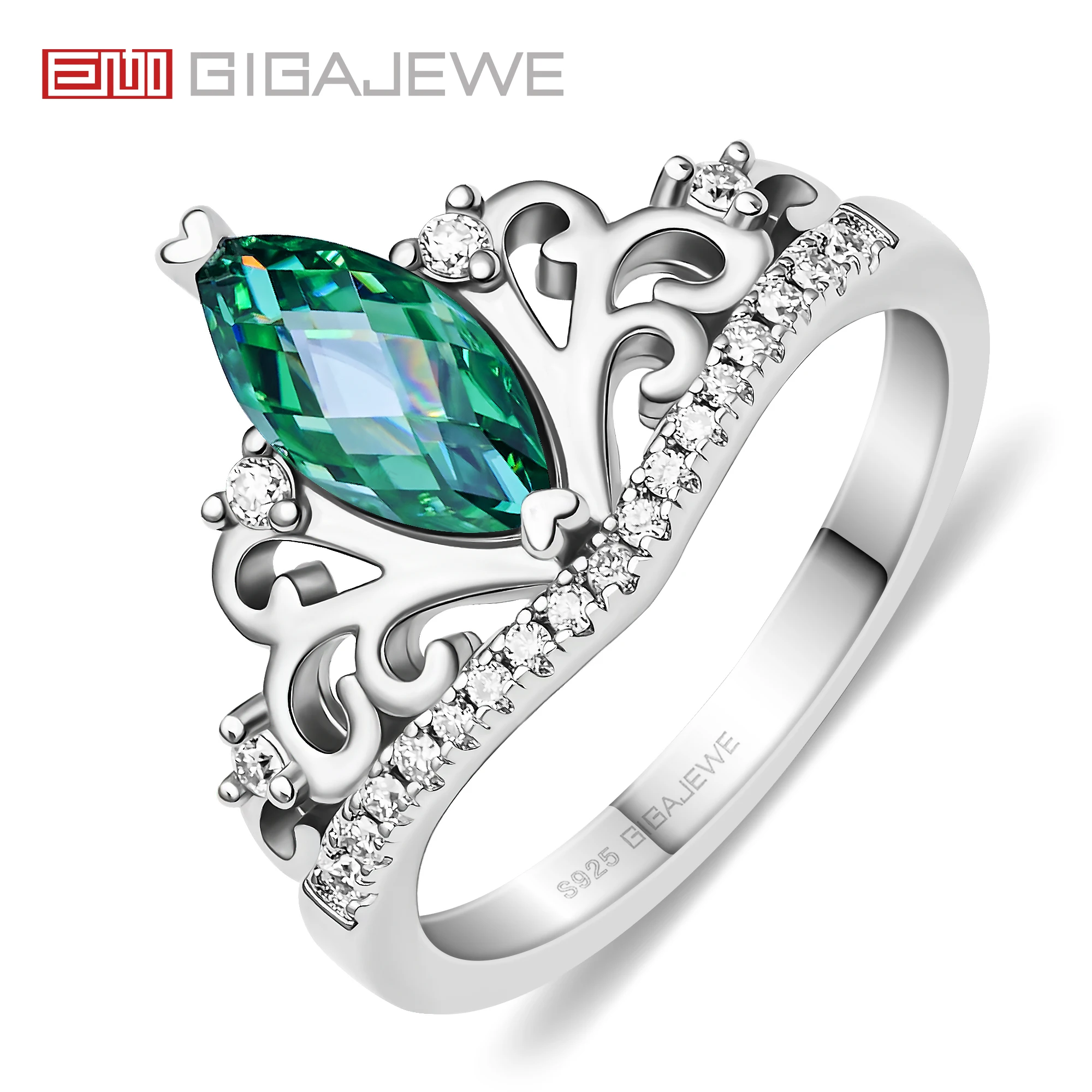 

GIGAJEWE Moissanite Natural Green Color Marquise Cut 5X10mm 1.0ct S925 Silver Ring Diamond Test Passed Woman Wife Gift With GRA