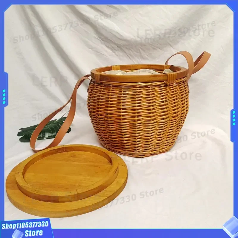 Large Capacity Rattan Picnic Basket Portable Outdoor Camping Storage Box Custom Wicket Design for Family Outing Travel Gear
