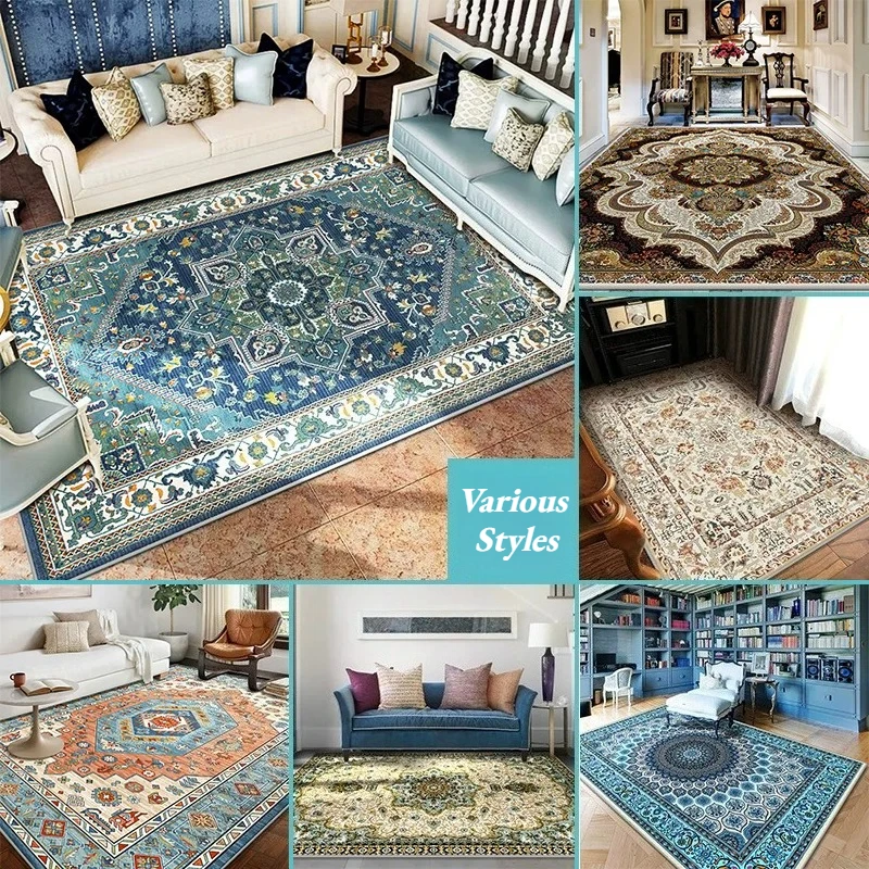 Bohemian Retro Style Living Room Sofa Coffee Table Mat Antiskid Washable Bedroom Luxury Carpet Large area Customizable Home Rugs