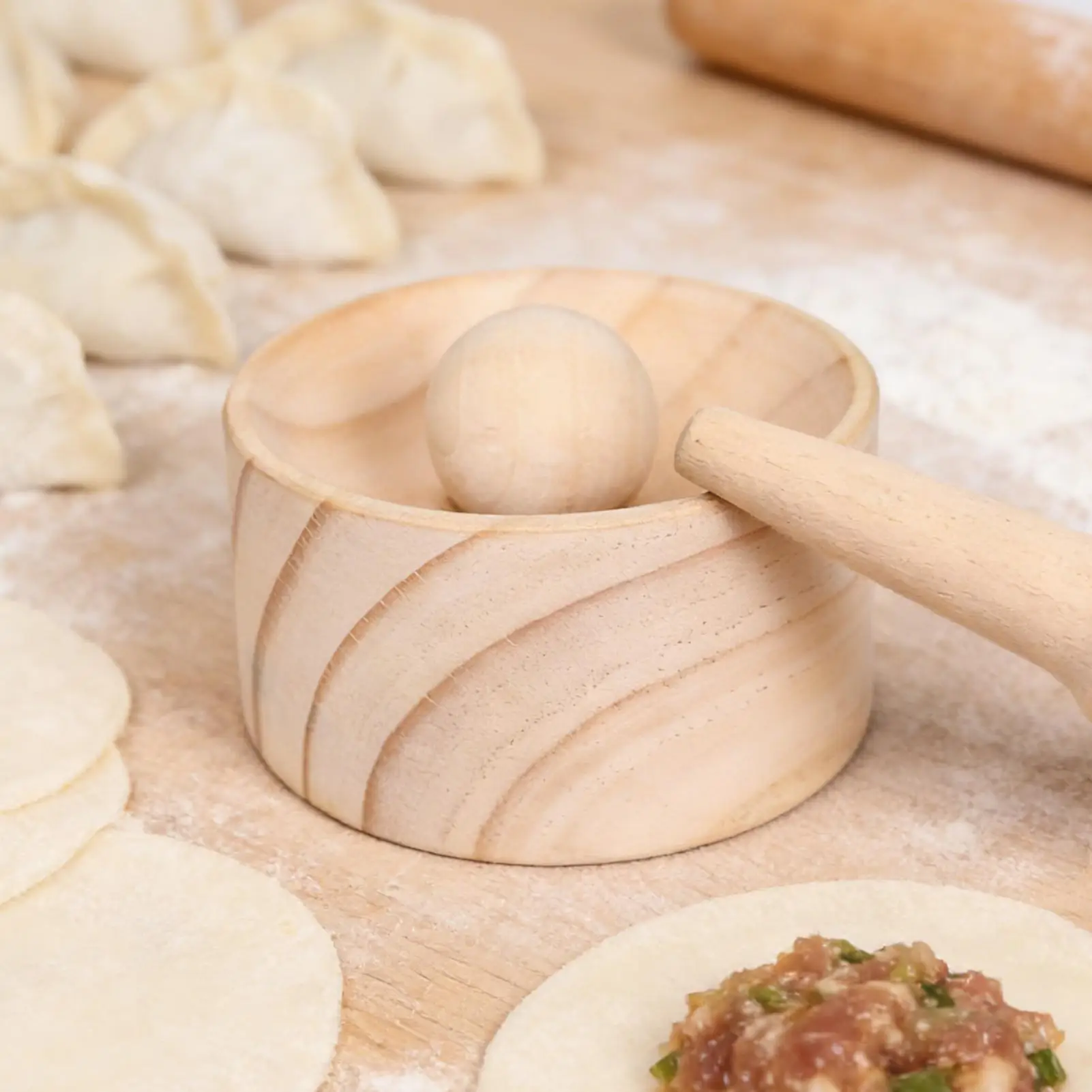 Molde de madera para hacer dumplings, prensa redonda antiadherente para hacer empanadillas, herramienta de cocina para restaurante y uso doméstico
