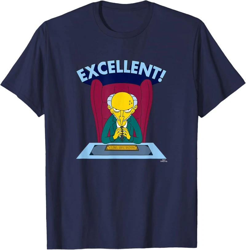 Sommer The Simpsons Mr. Burns Excellent T-Shirt Retro T-Shirt Atmungsaktives lässiges Kurzarm-T-Shirt