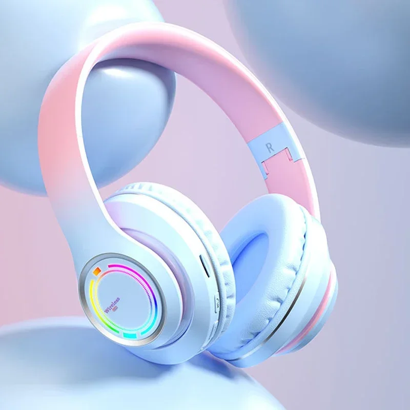 

Wireless Bluetooth Headphones Multi-color Light Headsets with Microphone Wireless Overhead Headphones HIFi Stereo Earphone