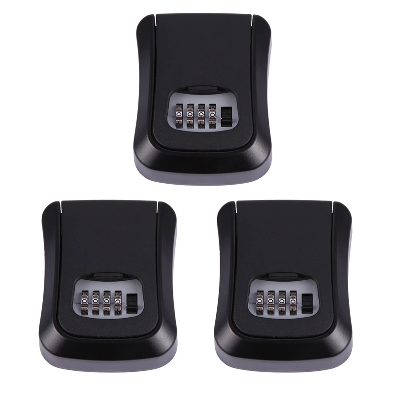 3X Black Password Key Lock Box Wall Mounted Zinc Alloy Key Box Weatherproof 4 Digit Combination Key Storage Lock Box