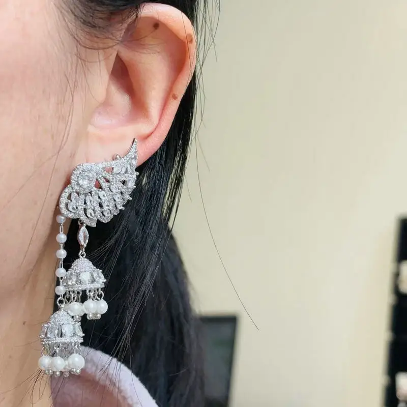 Bilincolor Cubic Zirconia Long Wing Tassel Earring for Women