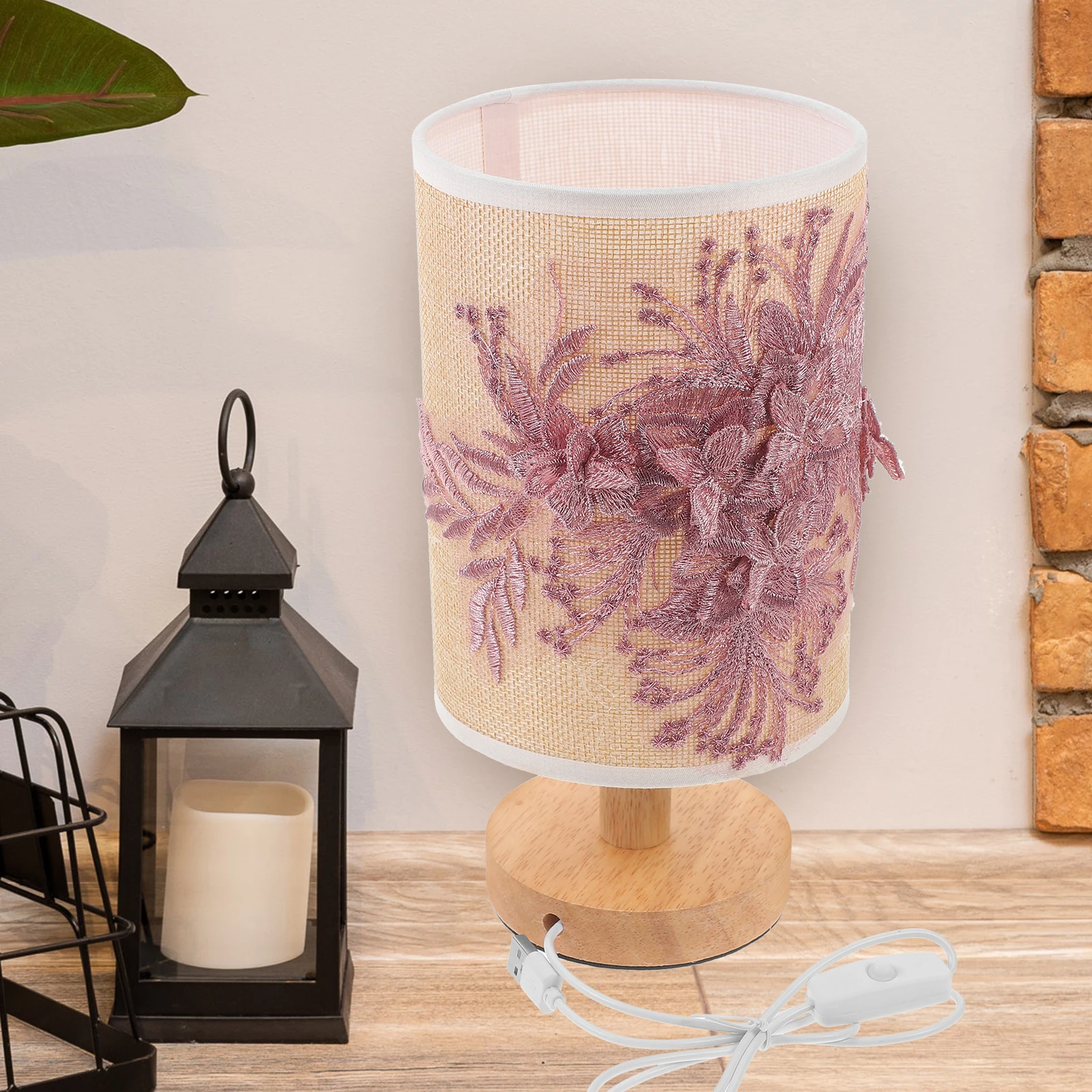 

3D Fabric Table Bedroom Desk Light Cloth Nightstand Lamp For Bedside Small Durable Wooden Bedroom Night Lamp