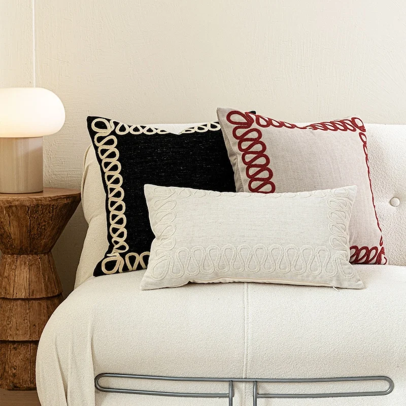 Simple Embroidery Pillows Retro Linen Color Cushion Case Nature Square Decorative Pillow Cover For Sofa Chair Home Decorations