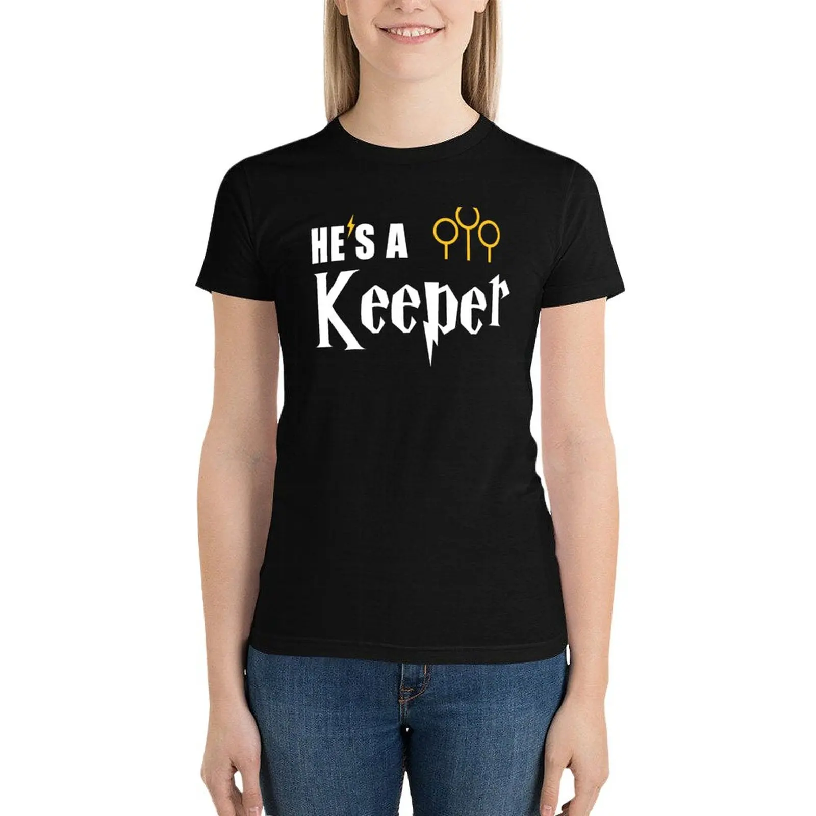 Funny He's A Keeper - Cute Couples Statement T-Shirt aesthetic clothes Short sleeve tee workout t shirts for Women