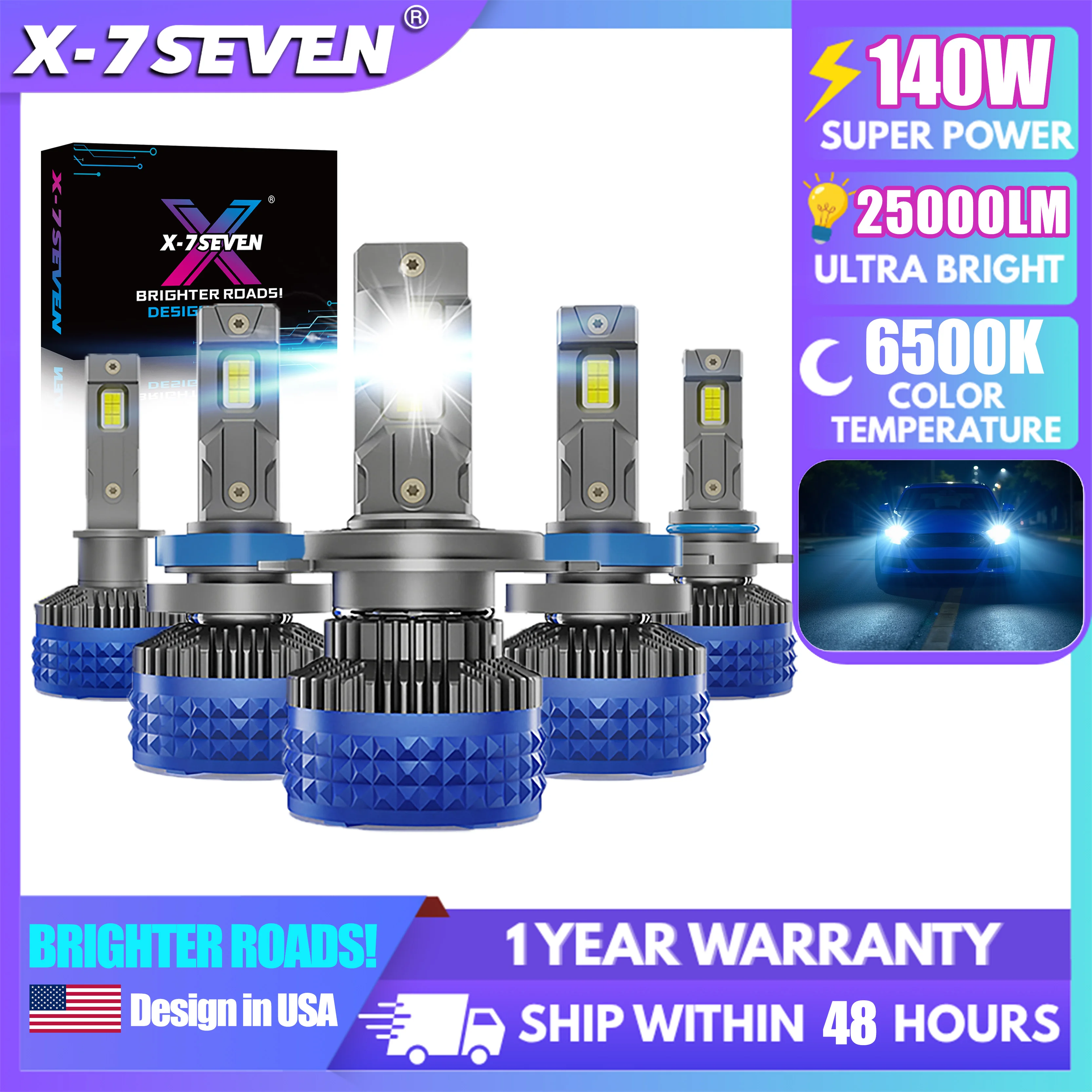 

X-7SEVEN X-ULTRA Pro 140 Вт 25000LM CANBUS 6500K Светодиодная лампа для фар автомобиля H4 H7 9005 9006 H11 H1 9012 H13 9007 9004