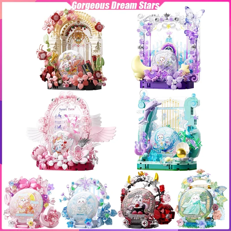 Lindas estrelas dos sonhos blocos de construção crachá armazenamento decoração desktop quebra-cabeça montagem modelo brinquedos presentes aniversário para meninas