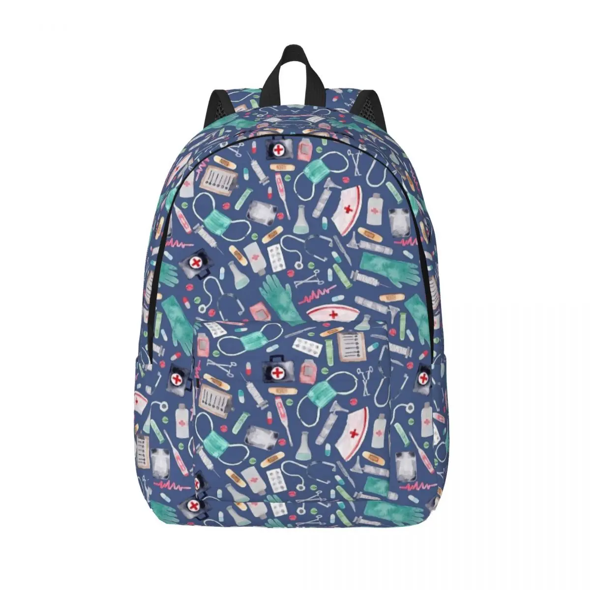 Nurse Medical Pattern Doctor Watercolor Navy Texture Backpack Kids Student School Bookbag Daypack Kindergarten Primary Bag