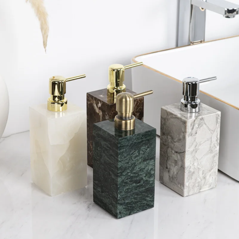 Marble Soap Dispenser Square Lotion Bottle Countertop Bathroom Accessories Pump Head for Home Hotel Vanity Sink Decor