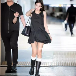 Firmranch 2024 Summer Jennie Outfit Black One Piece Dress senza maniche elegante minigonna a bolle larghe per le donne Cute Bud Dress