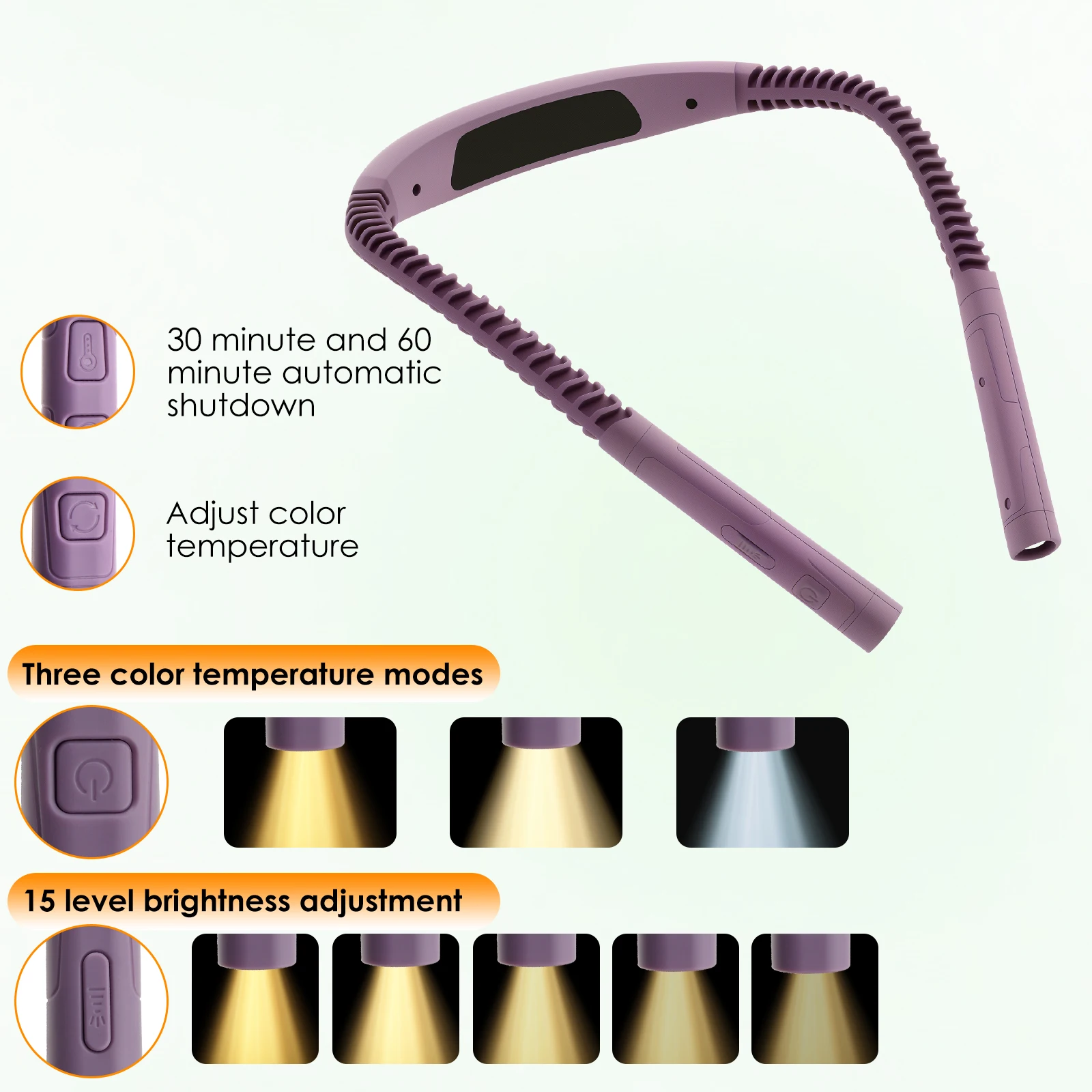 LED الرقبة القراءة الخفيفة 15 سرعة سطوع قابل للتعديل الرقبة كتاب الضوء نوع C قابلة للشحن انحناء الرقبة ضوء مريح التخييم #3