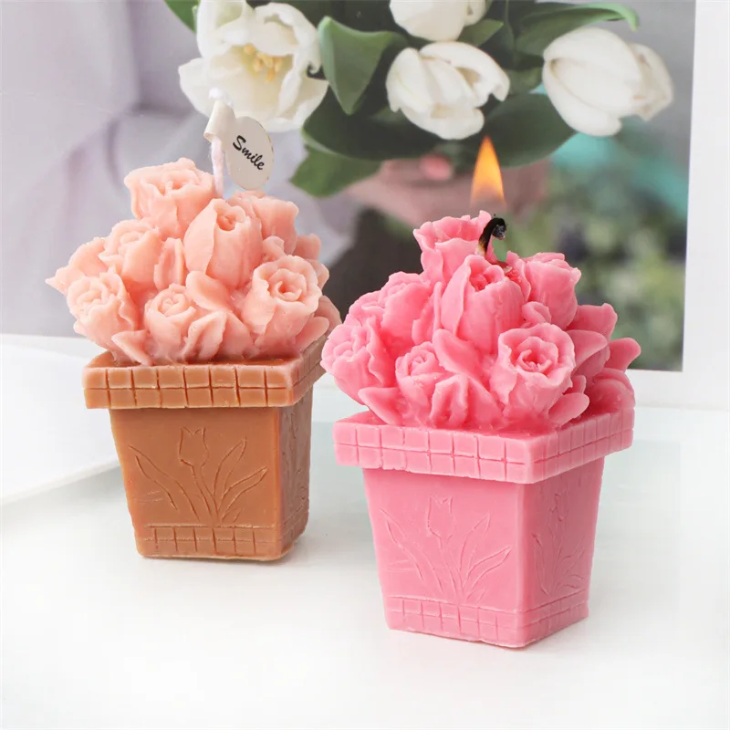 

Rose Tulip Flower Pot Silicone Mold Gypsum form DIY Handmade Plaster Candle Ornaments Handicrafts Mold Hand Gift Making Kitchen