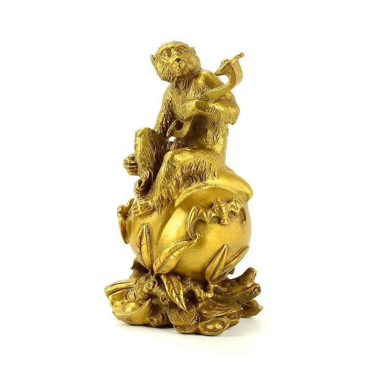 Pure Copper Ruyi Monkey Ornament Zodiac Ingot Longevity Peach Decoration Home Feng Shui Fortune Gift