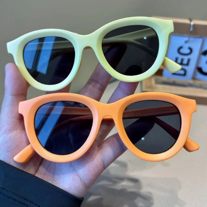 Fashion Retro Sun Protection Children's Sunglasses in Matte Dopamine Candy Color Eyewear Kids and Babies Sun Glasses