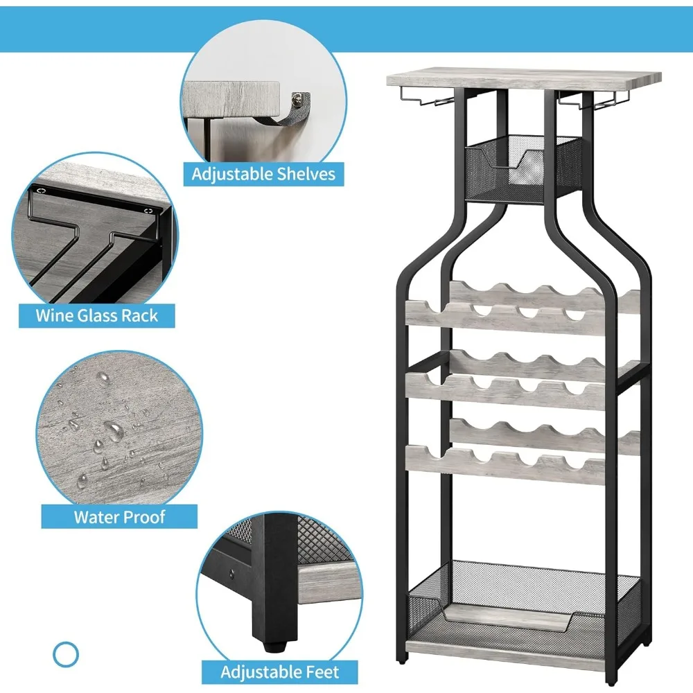 Imagem -03 - Autoportante Piso Cremalheira do Vinho Porta-garrafas de Vinho Stands para Piso Cinza Bar Stand Vinho Armazenamento Organizador Display Rack Tabela