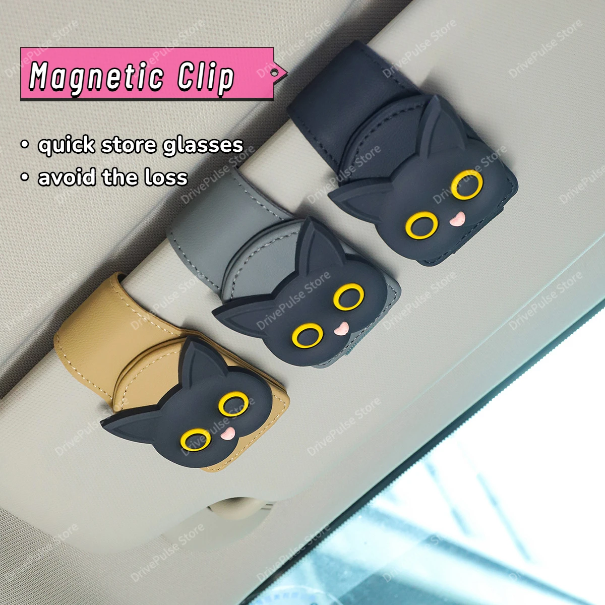 

Cute cat style Magnetic Glasses Case For Car Sun Visor Holder- Multi-Function Auto Accessorie，cars accessories girl
