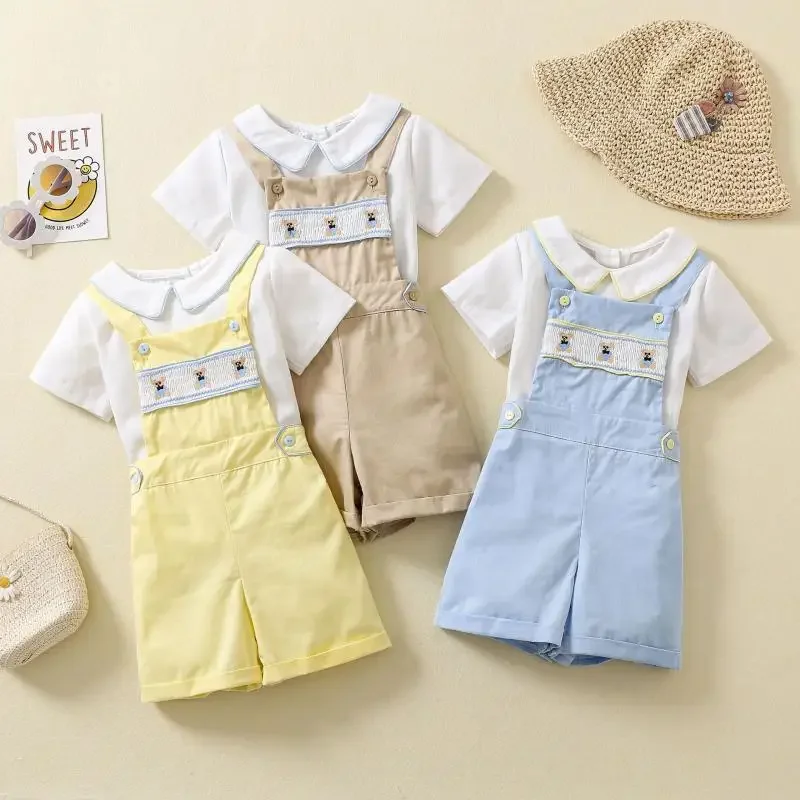 2025 Newborn Clothes Spanish Baby Set For Boy Infant Cotton Linen Blouse With Shorts Suits Embroidery Shirt Top Outfits