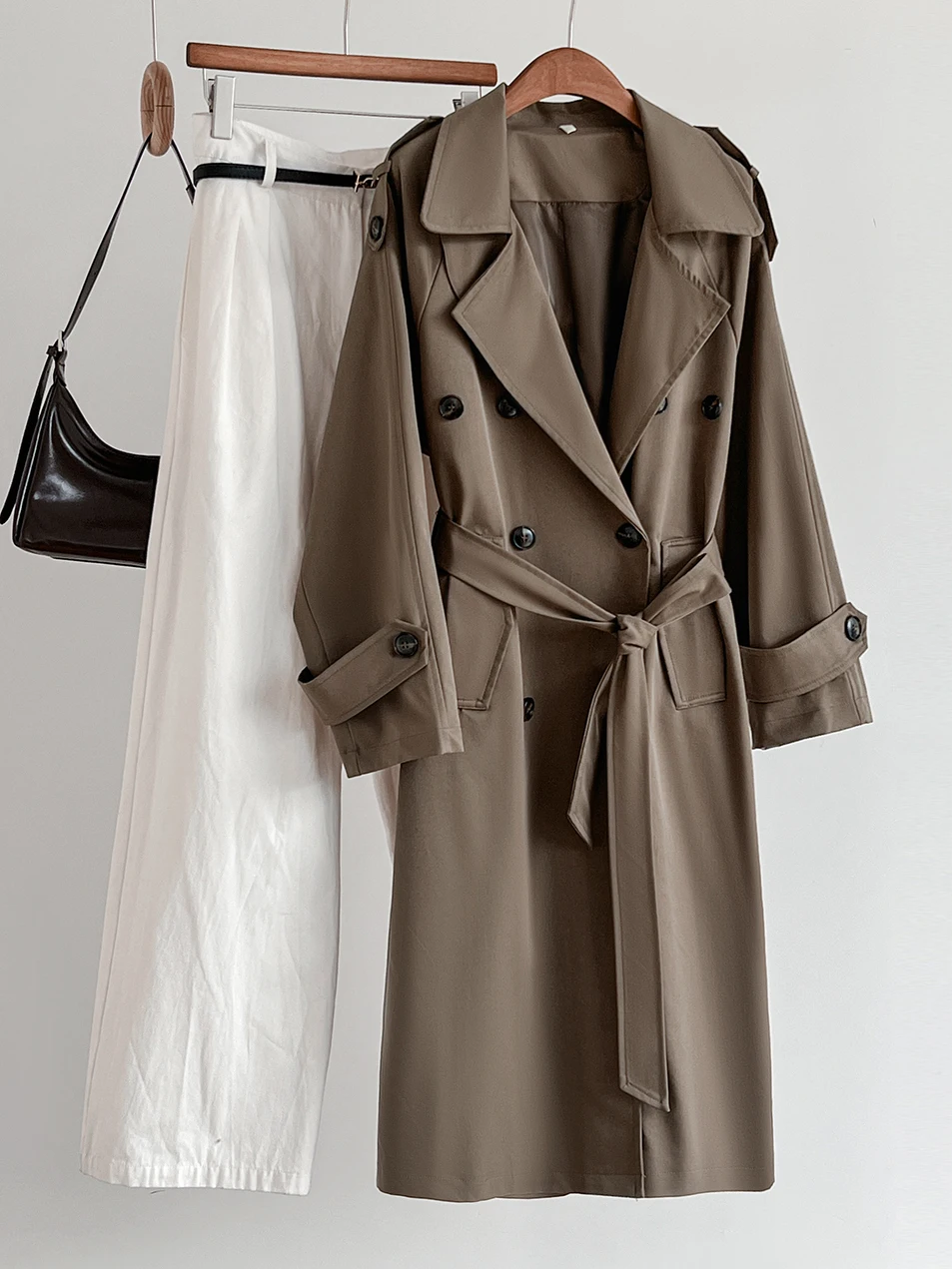 

Long Double-Breasted Coat for Tall Women Autumn Winter New Sle Korean Loose Fit Thiened i Color Windbreaker Jaet