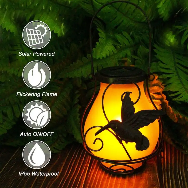 Solar Lanterns Outdoor Waterproof Flickering Flame Solar Hang Lantern Outdoor Solar Lights Dynamic Simulation Flame Lamp For