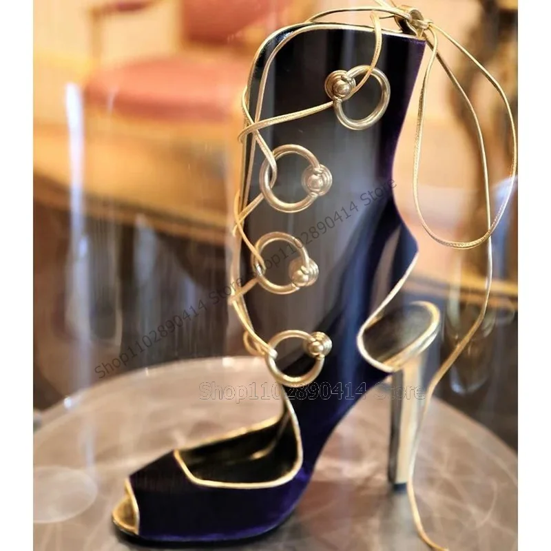 Blue Hollow Circle Design Peep Toe Sandals Boots Back Strap Women Shoes Thin High Heels Fashion Party 2024 Zapatos Para Mujere